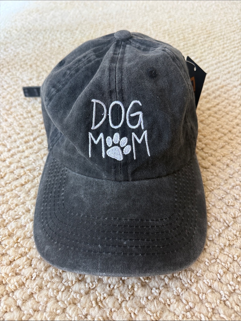 Dog Mom Embroidered Baseball Cap - Black Washed Cotton